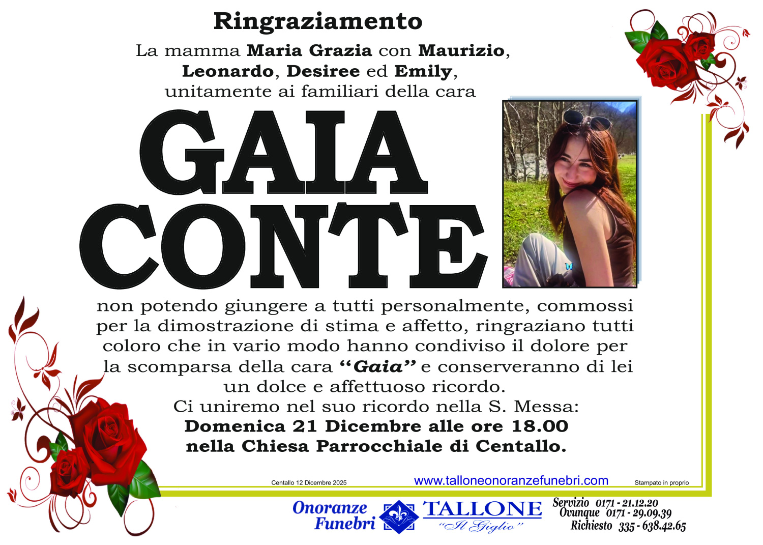 <br />
<b>Warning</b>:  Undefined variable $info in <b>/home/tallone/public_html/ringraziamenti.php</b> on line <b>68</b><br />
Gaia Conte